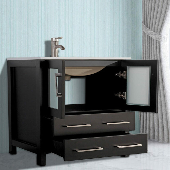 Vanity Art 36 Inch Vanity Cabinet With Ceramic Sink & Mirror Espresso VA3036