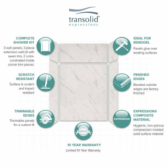 Transolid Expressions 36 in. x 60 in. x 96 in. 6-Piece Easy Up Adhesive Alcove Shower Wall Surround EWKX36367224