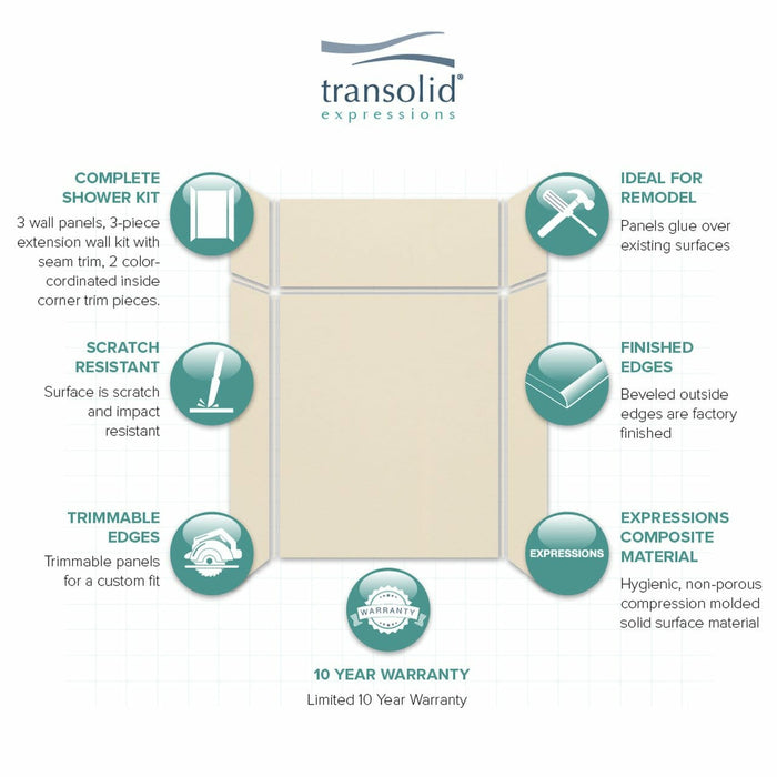 Transolid Expressions 36 in. x 60 in. x 96 in. 6-Piece Easy Up Adhesive Alcove Shower Wall Surround EWKX36367224