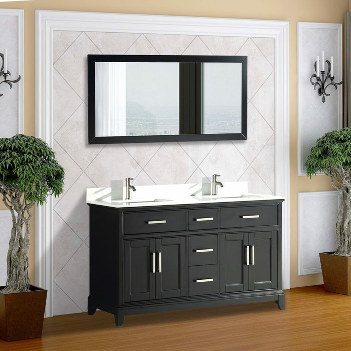 Vanity Art 60 Inch Double Sink Cabinet With Super White Phoenix Stone Vanity Top With Sink & Mirror VA1060D