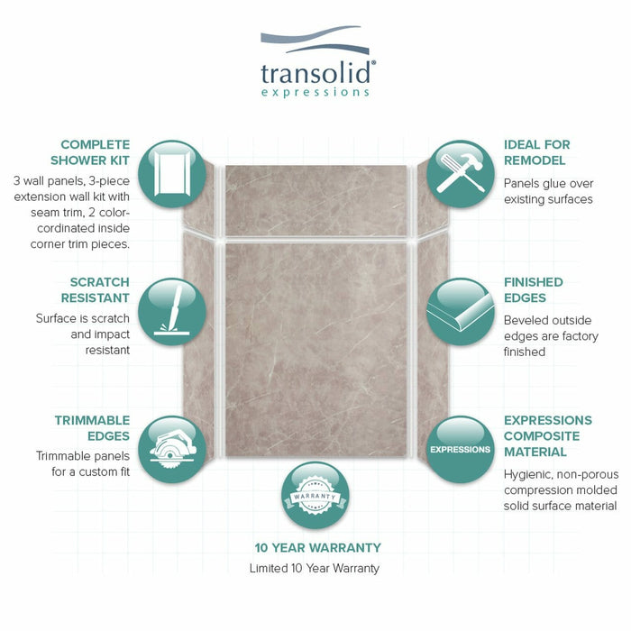 Transolid Expressions 36 in. x 60 in. x 96 in. 6-Piece Easy Up Adhesive Alcove Shower Wall Surround EWKX36367224