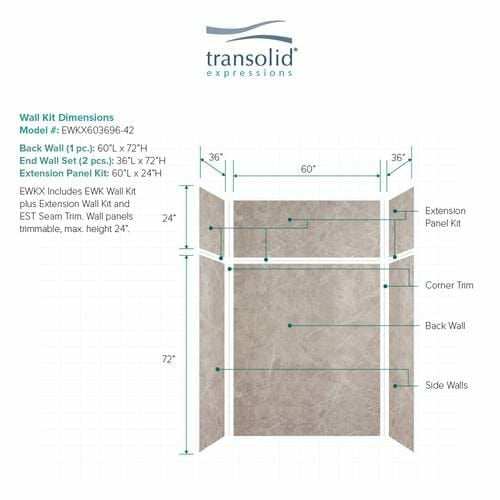 Transolid Expressions 36 in. x 60 in. x 96 in. 6-Piece Easy Up Adhesive Alcove Shower Wall Surround EWKX36367224