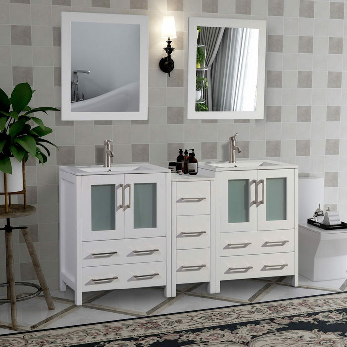 Vanity Art 60 Inch Vanity Cabinet With Ceramic Sink & Mirrors VA3024-60