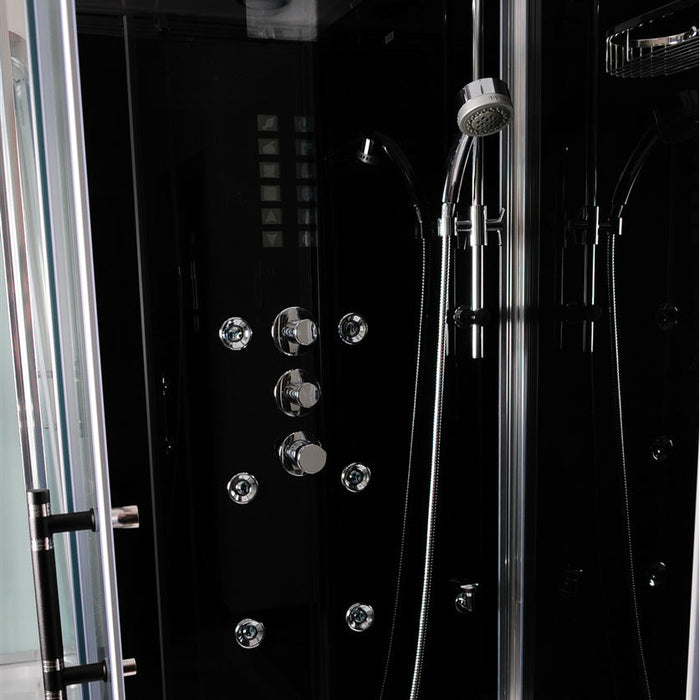 Athena 59" x 36" x 89" Left Rectangular Steam Shower with Black Tempered Glass Walls WS141L-Black