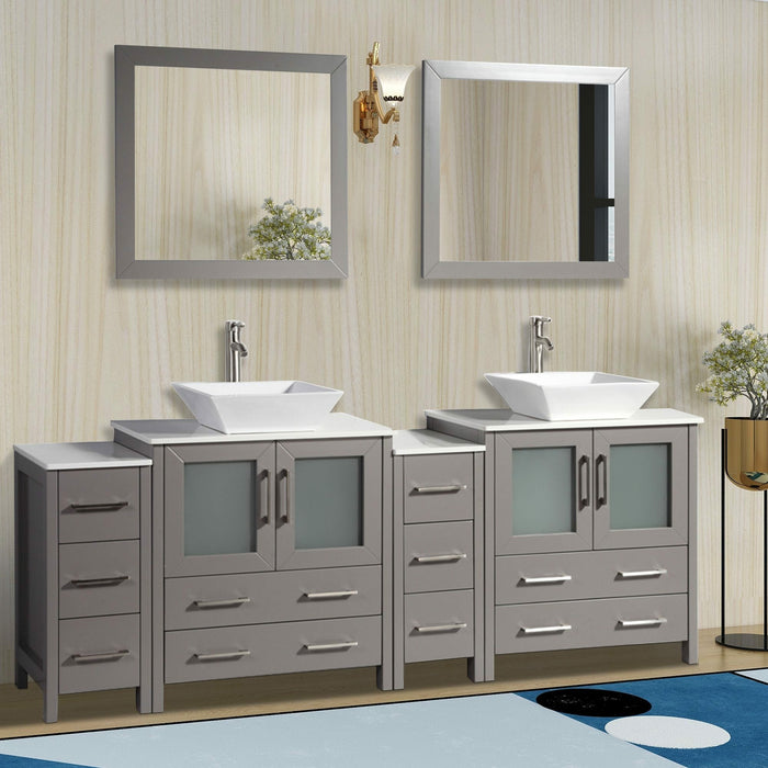 ﻿Vanity Art 84 Inch Vanity Cabinet With  Ceramic Sinks & Mirrors VA3130-84