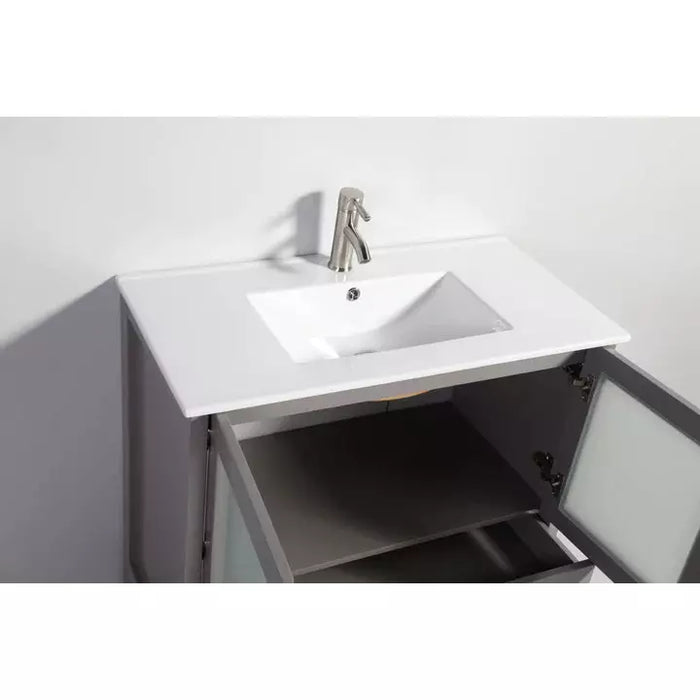 Vanity Art 96 Inch Double Sink Vanity Cabinet with Sink and Mirrors (Ceramic Top) - 3 Side Cabinets VA3030-96