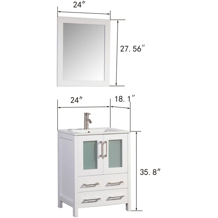 Vanity Art 24 Inch Vanity Cabinet With Ceramic Sink & Mirror VA3024