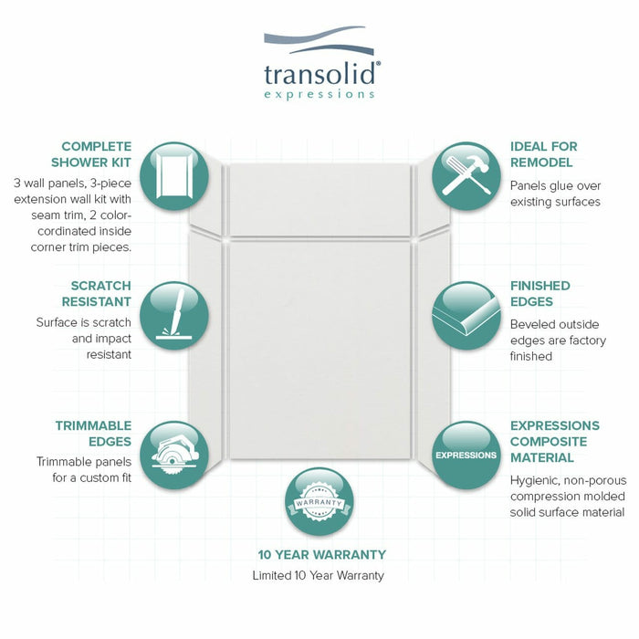 Transolid Expressions 36 in. x 60 in. x 96 in. 6-Piece Easy Up Adhesive Alcove Shower Wall Surround EWKX36367224