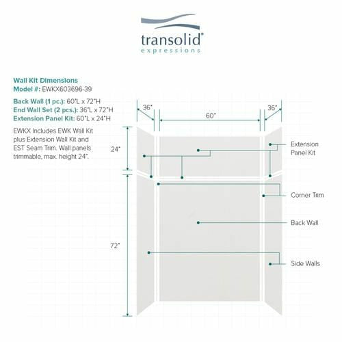 Transolid Expressions 36 in. x 60 in. x 96 in. 6-Piece Easy Up Adhesive Alcove Shower Wall Surround EWKX36367224