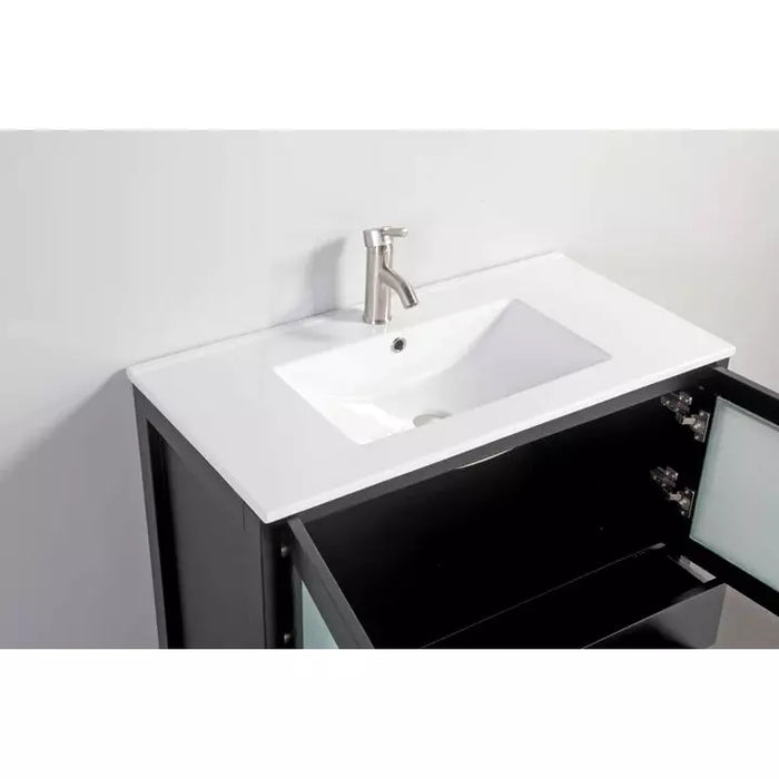 Vanity Art 84 Inch Double Sink Vanity Cabinet with Sink and Mirrors Ceramic Top - 2 Side Cabinets VA3030-84