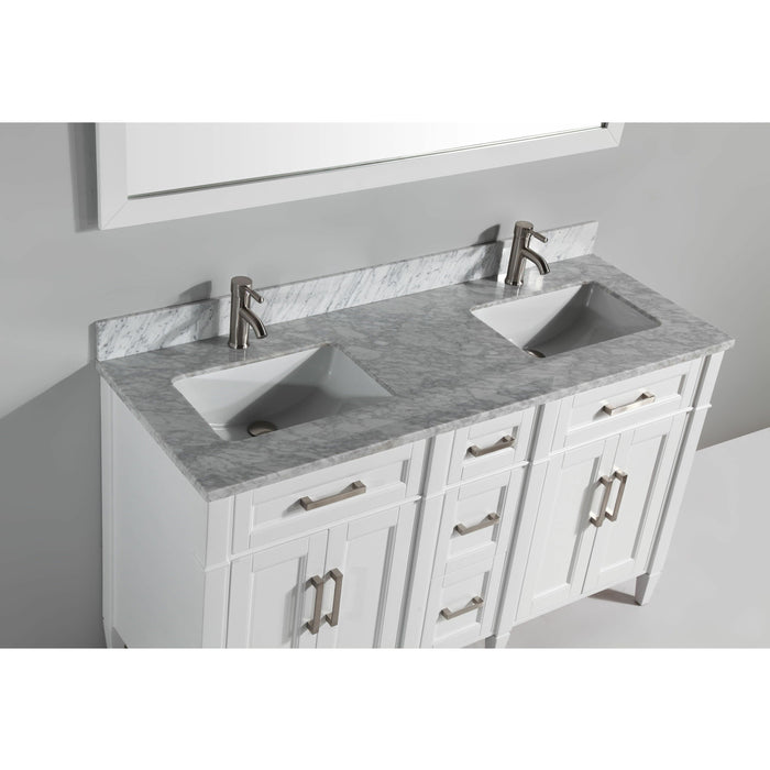 Vanity Art 60 Inch Double Sink Cabinet With White Carrara Marble Vanity Top With Sink & Mirror VA2060D