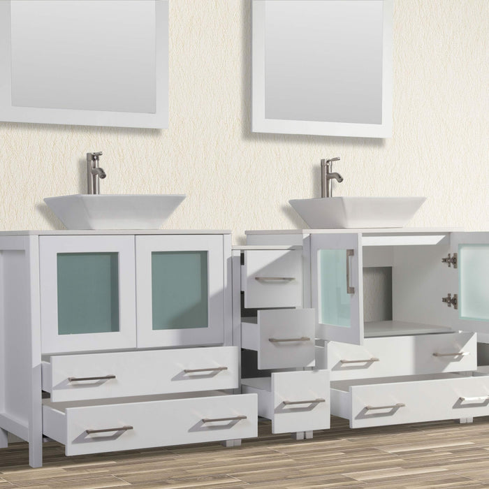 ﻿Vanity Art 84 Inch Vanity Cabinet With  Ceramic Sinks & Mirrors VA3130-84