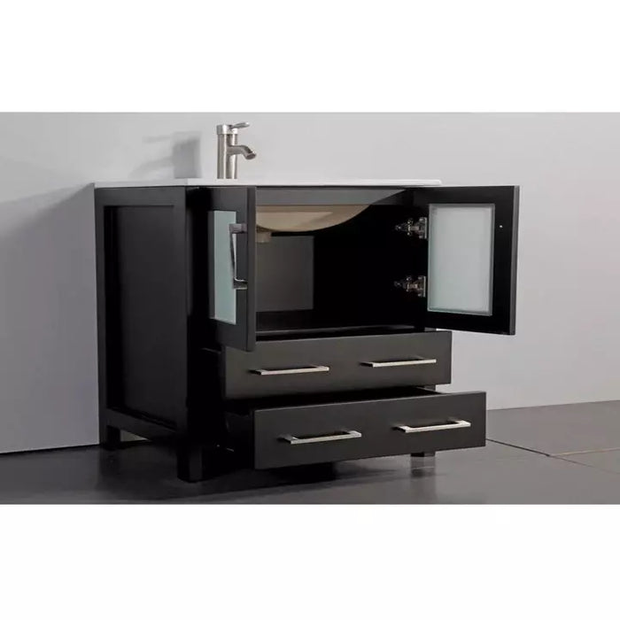 Vanity Art 96 Inch Double Sink Vanity Cabinet with Sink and Mirrors (Ceramic Top) - 3 Side Cabinets VA3030-96