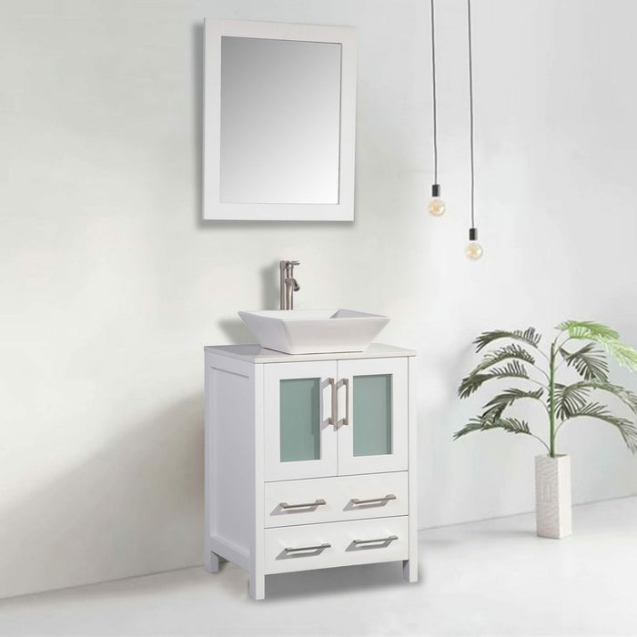 Vanity Art 24 Inch Vanity Cabinet With Ceramic Sink & Mirror VA3124