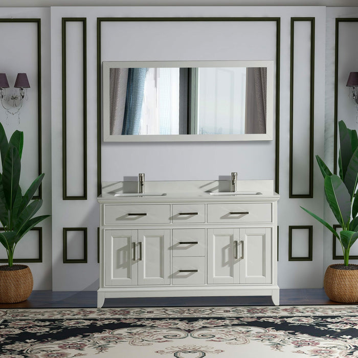 Vanity Art 60 Inch Double Sink Cabinet With Super White Phoenix Stone Vanity Top With Sink & Mirror VA1060D