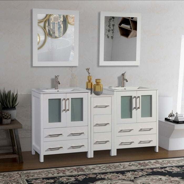 Vanity Art 60 Inch Vanity Cabinet With Ceramic Sink & Mirrors VA3024-60