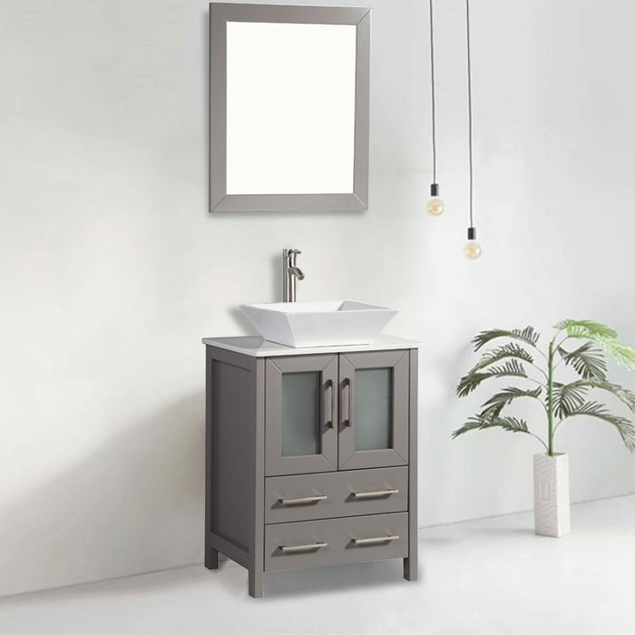 Vanity Art 24 Inch Vanity Cabinet With Ceramic Sink & Mirror VA3124