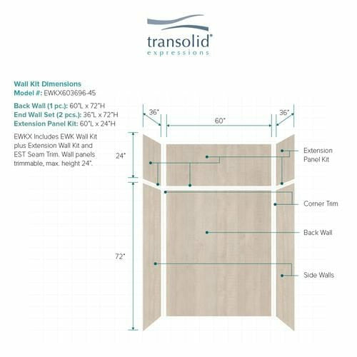 Transolid Expressions 36 in. x 60 in. x 96 in. 6-Piece Easy Up Adhesive Alcove Shower Wall Surround EWKX36367224