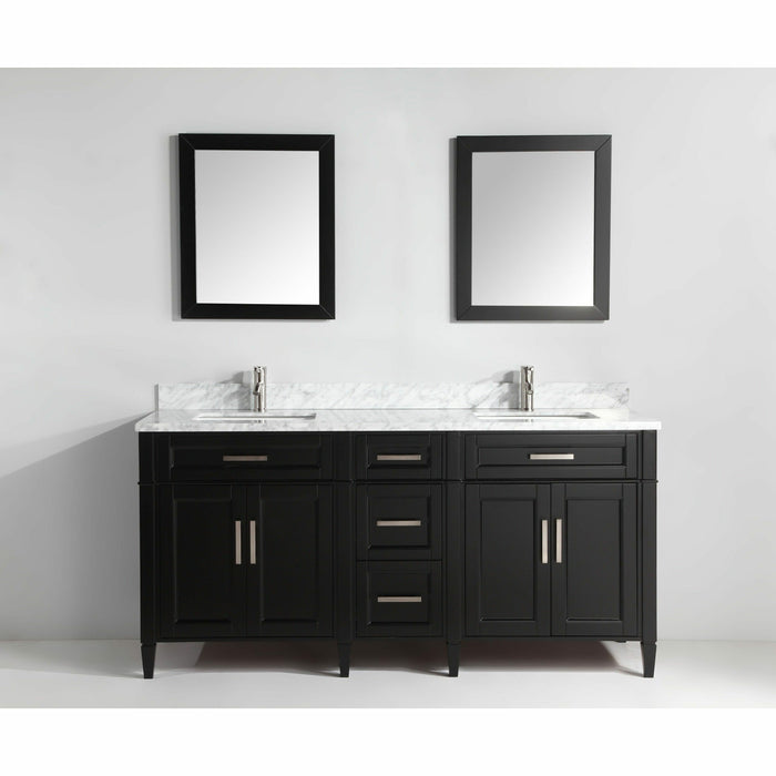 Vanity Art 72 Inch Double Sink Cabinet With White Carrara Marble Vanity Top With Sink & Mirrors VA2072D