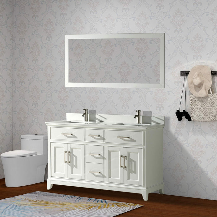 Vanity Art 60 Inch Double Sink Cabinet With Super White Phoenix Stone Vanity Top With Sink & Mirror VA1060D