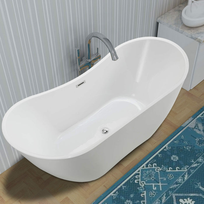 Vanity Art 71 Inch Freestanding White Acrylic Bathtub VA6517