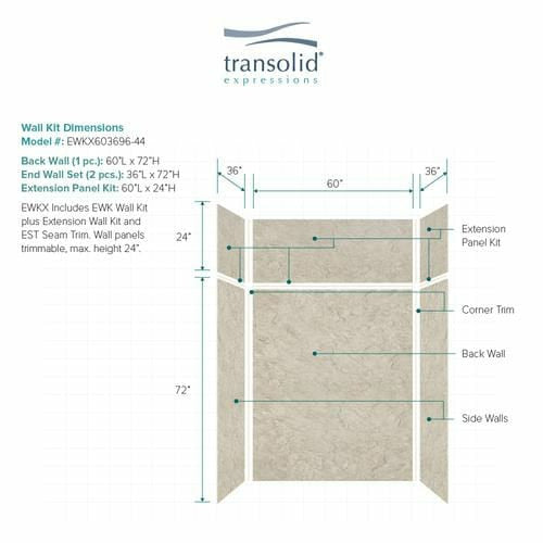 Transolid Expressions 36 in. x 60 in. x 96 in. 6-Piece Easy Up Adhesive Alcove Shower Wall Surround EWKX36367224