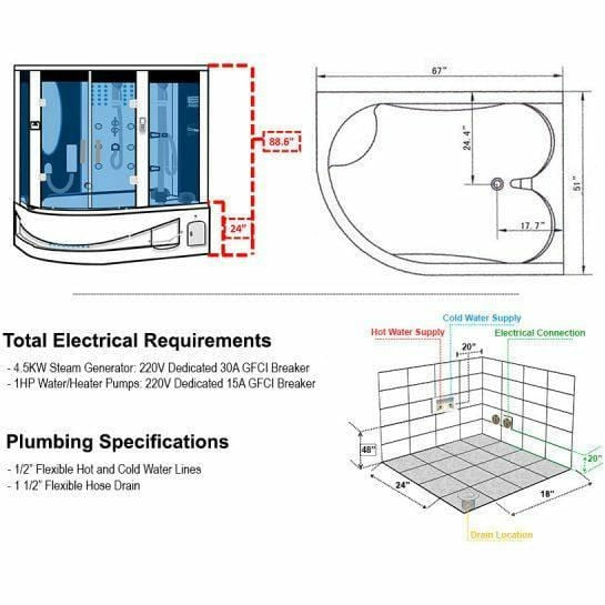 Maya Bath 67" x 51" x 88" Siena Steam Shower - White 1