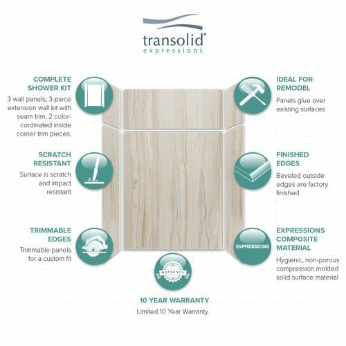 Transolid Expressions 36 in. x 60 in. x 96 in. 6-Piece Easy Up Adhesive Alcove Shower Wall Surround EWKX36367224