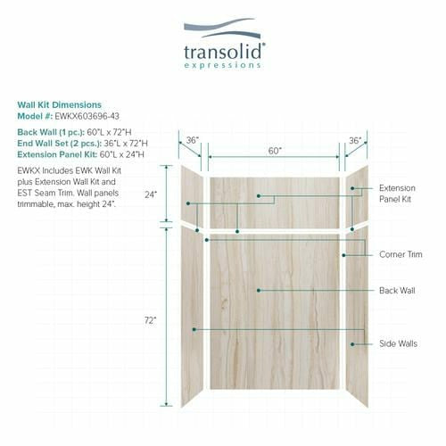 Transolid Expressions 36 in. x 60 in. x 96 in. 6-Piece Easy Up Adhesive Alcove Shower Wall Surround EWKX36367224