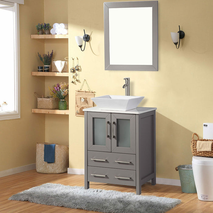 Vanity Art 24 Inch Vanity Cabinet With Ceramic Sink & Mirror VA3124