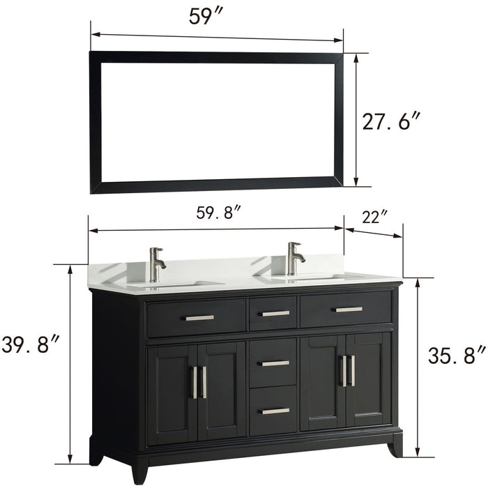 Vanity Art 60 Inch Single Sink Cabinet With Super White Phoenix Stone Vanity Top With Sink & Mirror VA1060D