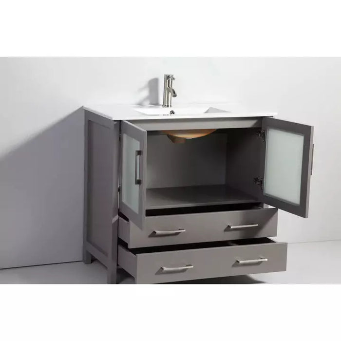 Vanity Art 96 Inch Double Sink Vanity Cabinet with Sink and Mirrors (Ceramic Top) - 3 Side Cabinets VA3030-96