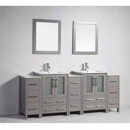 Vanity Art 84 Inch Vanity Cabinet With Ceramic Sinks & Mirrors - VA3024-84