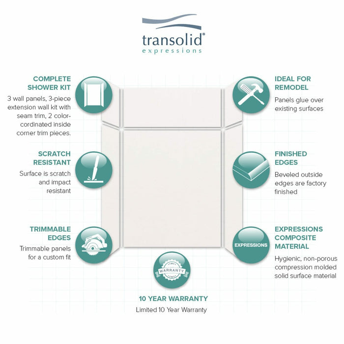 Transolid Expressions 36 in. x 60 in. x 96 in. 6-Piece Easy Up Adhesive Alcove Shower Wall Surround EWKX36367224