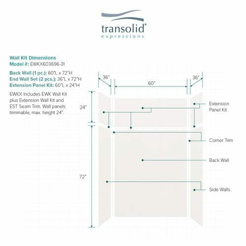 Transolid Expressions 36 in. x 60 in. x 96 in. 6-Piece Easy Up Adhesive Alcove Shower Wall Surround EWKX36367224