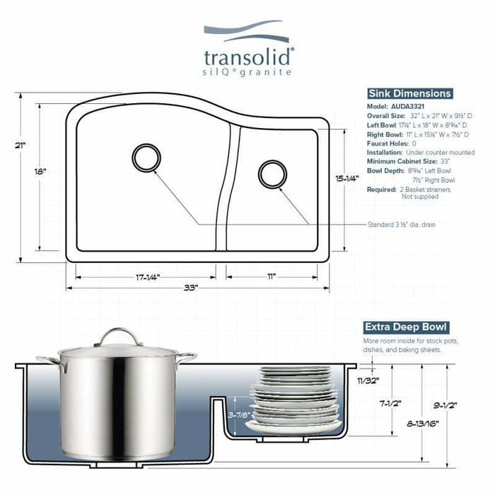 Transolid Aversa SilQ Granite 32-In. Undermount Kitchen Sink AUDA3221-1