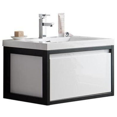 Moreno Bath Lake 30 Inch Wall Mounted Modern Vanity With Matte Black Stainless Steel Frame Lake30WHMB