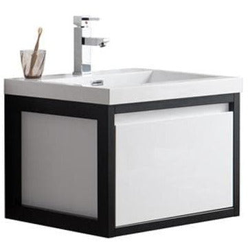 Moreno Bath Lake 24 Inch Wall Mounted Modern Vanity With Matte Black Stainless Steel Frame Lake24WHMB