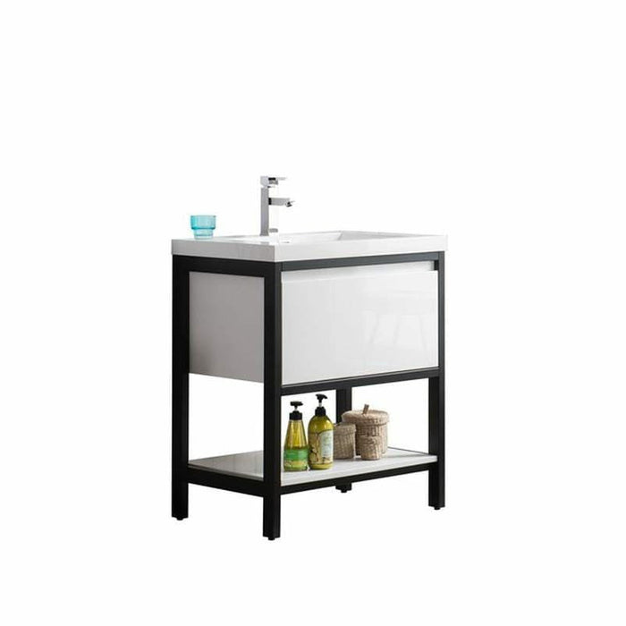 Moreno Bath Lake 30 Inch Freestanding Modern Vanity With Matte Black Stainless Steel Frame Lake30FSMB