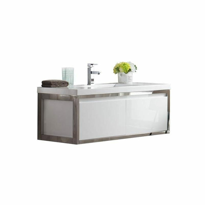 Moreno Bath Lake 48 Inch Wall Mounted Modern Vanity With Chrome Stainless Steel Frame Lake48WHGB