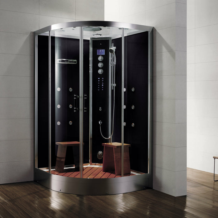 Athena 47" x 47" x 89" Corner Steam Shower with 5/16" Black Tempered Glass Walls WS-105