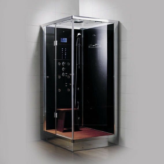 Athena 39" x 32" x 89" Left Walk In Steam Shower with Black Tempered Glass Walls WS-108L