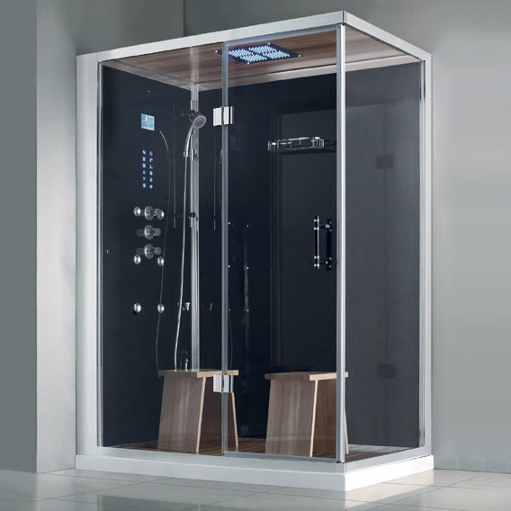 Athena 59" x 36" x 89" Left Rectangular Steam Shower with Black Tempered Glass Walls WS141L-Black