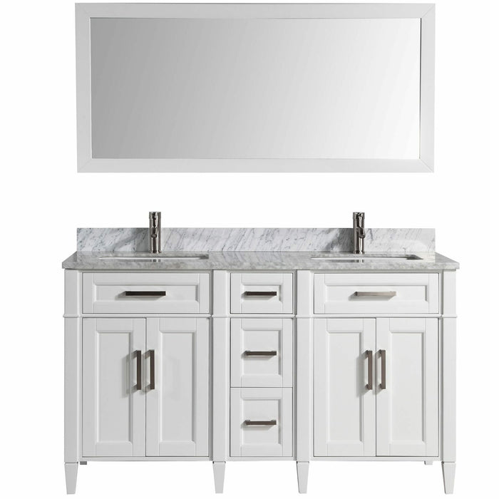 Vanity Art 60 Inch Double Sink Cabinet With White Carrara Marble Vanity Top With Sink & Mirror VA2060D