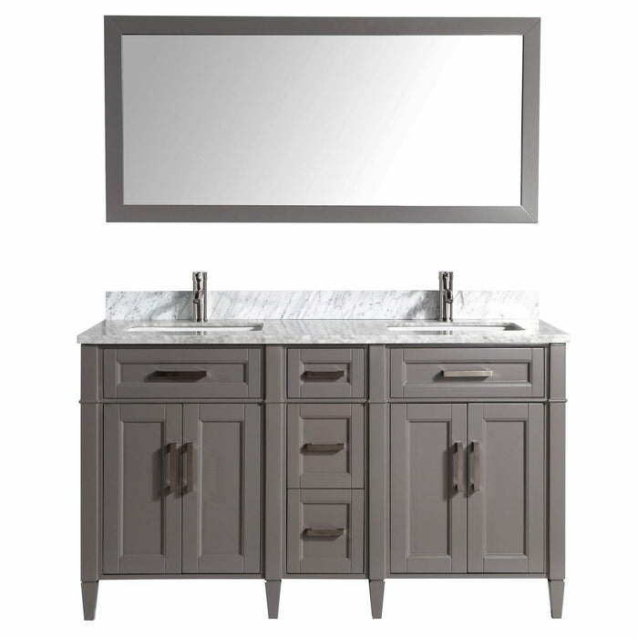 Vanity Art 60 Inch Double Sink Cabinet With White Carrara Marble Vanity Top With Sink & Mirror VA2060D