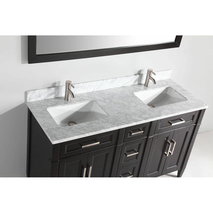 Vanity Art 60 Inch Double Sink Cabinet With White Carrara Marble Vanity Top With Sink & Mirror VA2060D